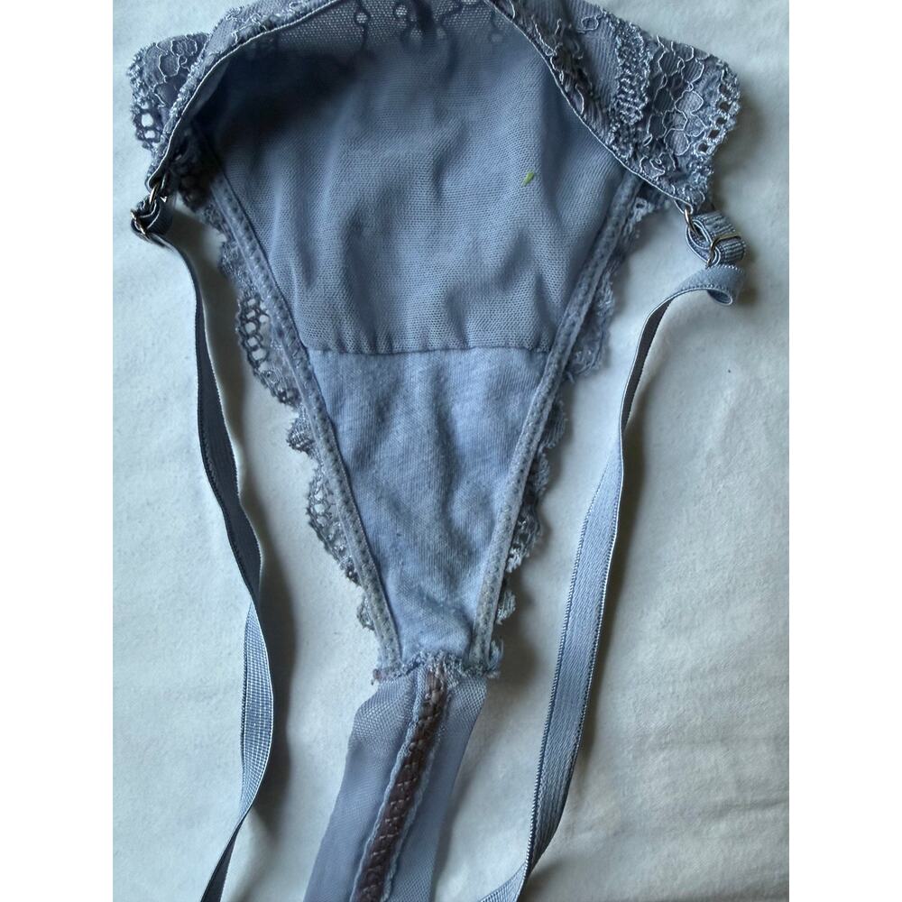 NWOT Blue Lace Thong Adjustable Side Straps Sheer Floral Mesh Vintage Y2K M - Picture 3 of 3